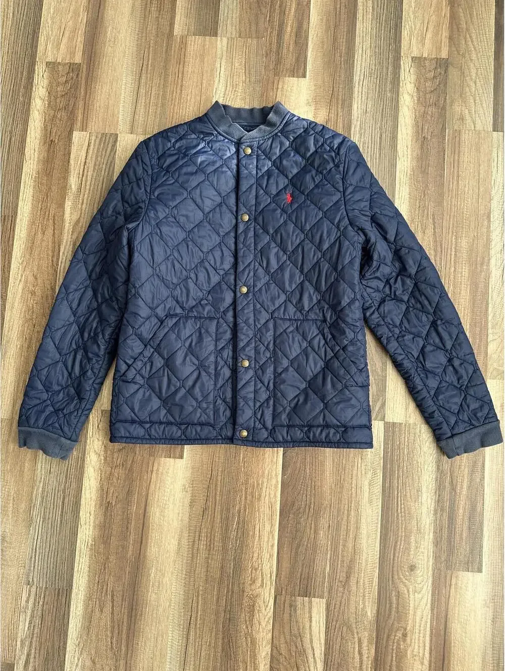 Polo Ralph Lauren Boys XL 18-20 Quilted Jacket Navy Blue Snap Front Pony Logo